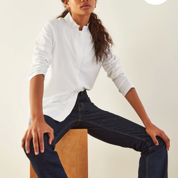 Aday Something Borrowed Shirt Womens Medium XL White Button Up Long Sleeve Nylon - Picture 1 of 10